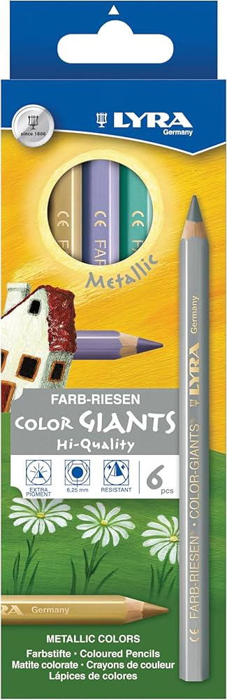 Lyra Color-Giants Colored Pencils, Lacquered, 6.25 Millimeter Cores, Set of 6 Pencils, Assorted M... | Amazon (US)