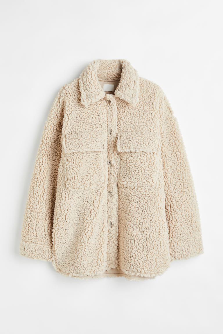 Oversized Teddy Shacket - Light beige - Ladies | H&M US | H&M (US + CA)