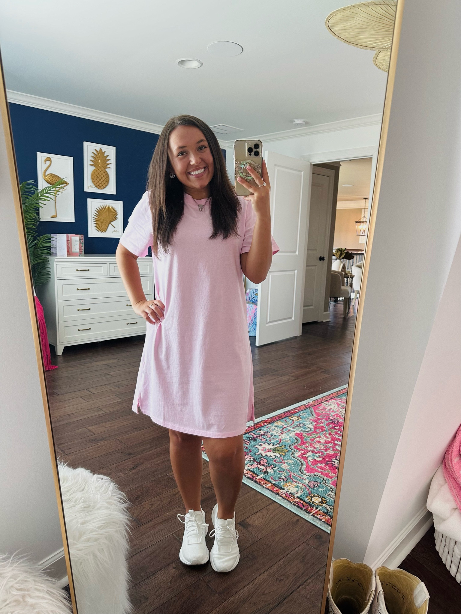 Sunday Casual Fit 🤍 •• I am loving this  t-shirt dress from Old Navy! It is so comfy & easy to style. I wore mine today with sneaks but I can’t wait to wear it with sandals. ☀️ I sized up to a Medium for length! 

Old Navy. Spring outfits. T-shirt dresses. Spring fashion. Pink dress. Old Navy dress. Onclouds. White tennis shoes. Transitional outfits. Travel outfit ideas. 

#LTKstyletip #LTKfindsunder50 #LTKshoecrush