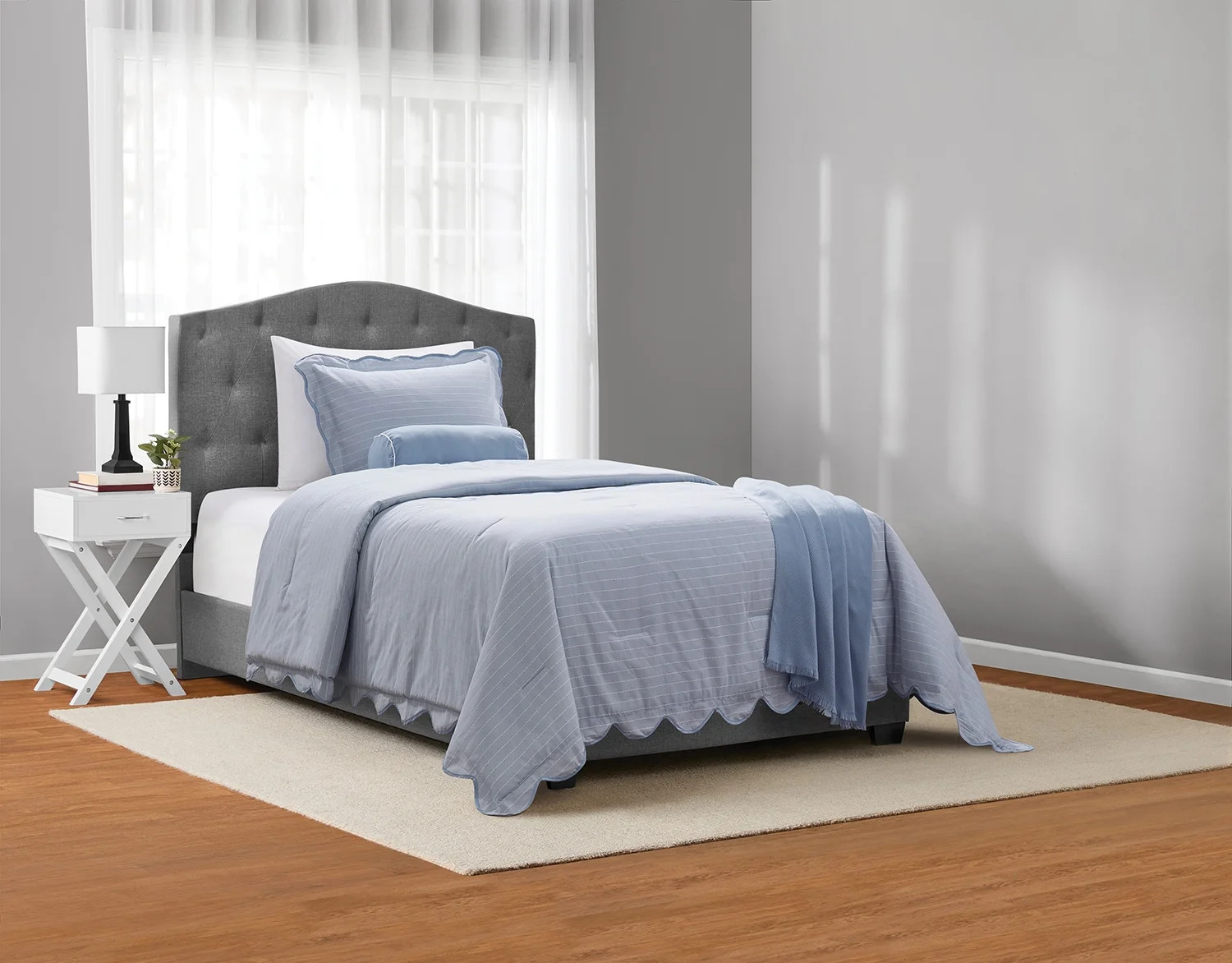 Mainstays Scallop 4-Piece Pick Stitch Blue Comforter Set, Twin/Twin XL | Walmart (US)
