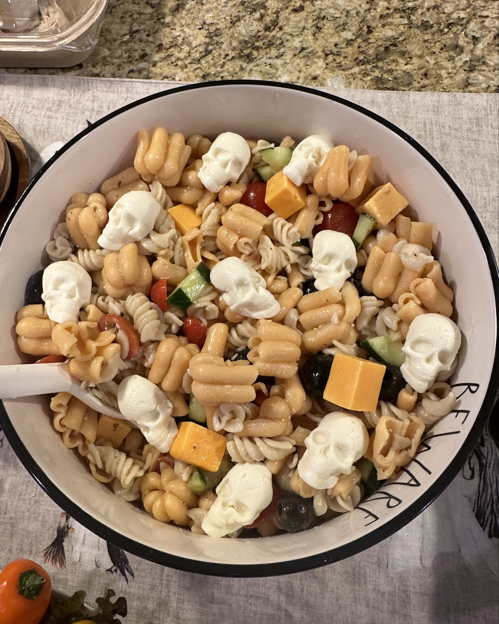 Spooky pasta salad and charcuterie board!