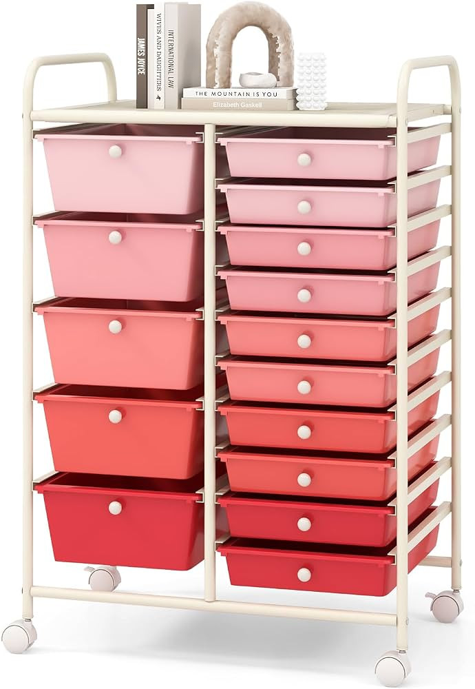 COSTWAY 15 Drawer Rolling Storage Cart, Mobile Storage Organizer | Amazon (US)