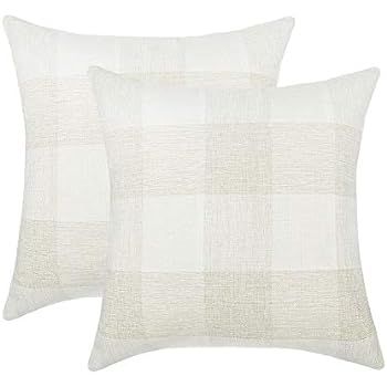 4TH Emotion Set of 2 Beige and White Buffalo Check Plaid Farmhouse Throw Pillow Covers Cushion Ca... | Amazon (US)