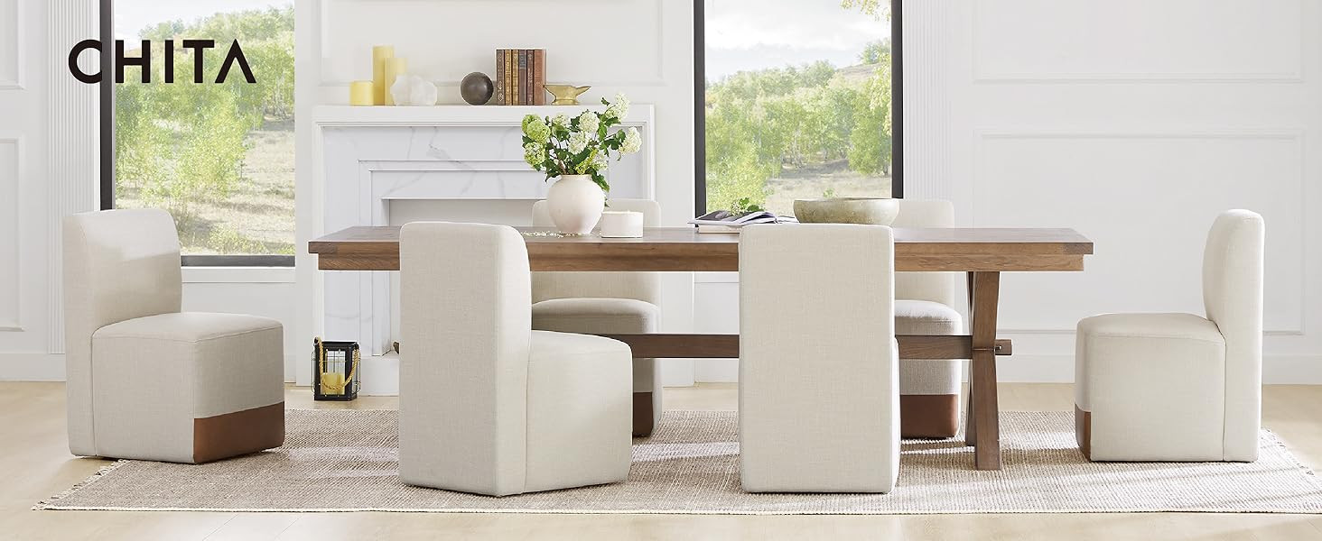 CHITA Dining Chairs with Casters Set of 2, Upholstered Armless Modern Rolling Dining Chairs with ... | Amazon (US)