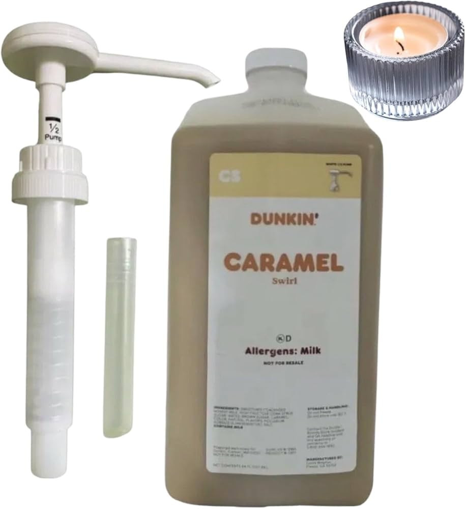 Dunkin Donuts Caramel Sauce-Swirl-Syrup 64 Oz Jug with eRaiyan Candle (With Pump) | Amazon (US)