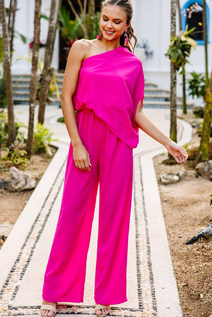 Fab Opportunities Fuchsia Pink One Shoulder Jumpsuit | The Mint Julep Boutique