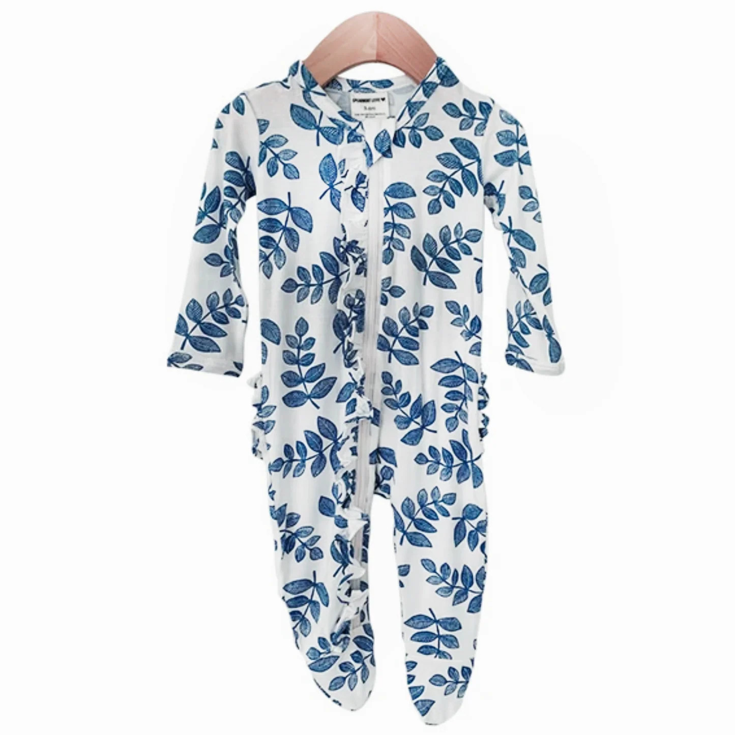 Ruffle Zipper Footie, Indigo Fern | SpearmintLOVE