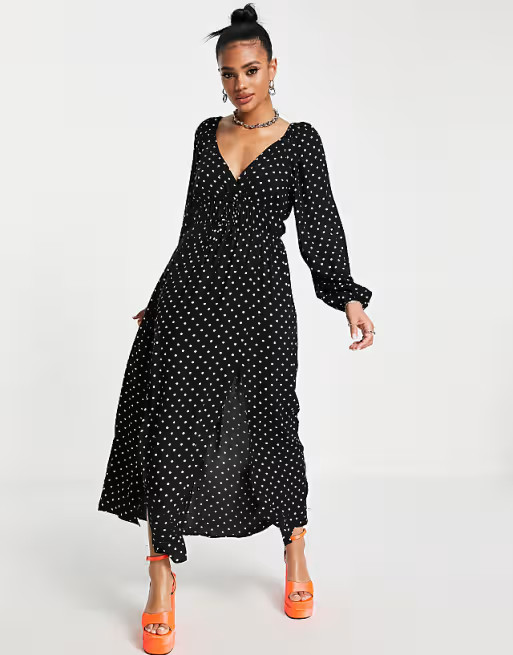 ASOS DESIGN gathered waist maxi tea dress in polka dot | ASOS (Global)