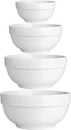 DOWAN Porcelain Serving Bowls, 64/42/22/12 Ounce Prep Bowls, White Ceramic Bowl Sets, Versatile M... | Amazon (US)