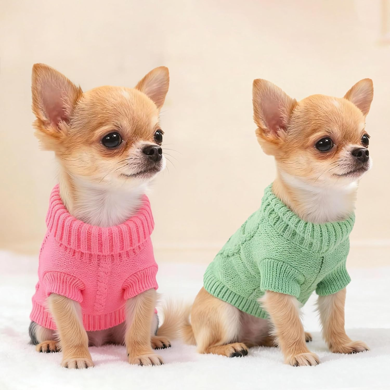 2 Pieces Chihuahua Clothes Dog Sweaters for Small Dogs Cute Puppy Cat Clothes Turtleneck Thick Wa... | Amazon (US)