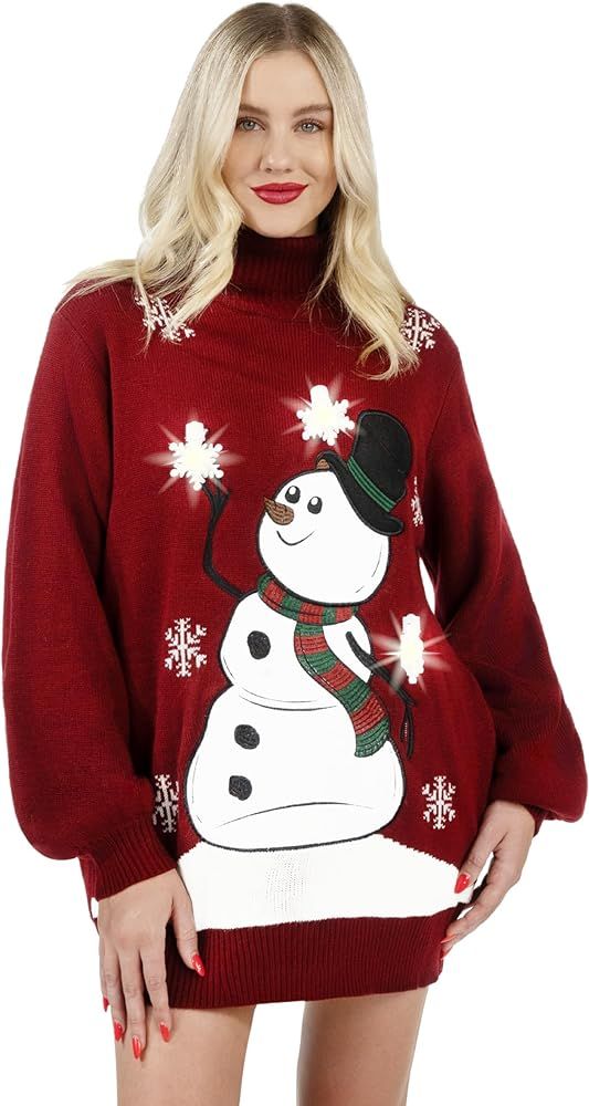Giggling Getup Christmas Ugly Sweater Dress, 3D Snowman Women Turtleneck Loose Sweater | Amazon (US)