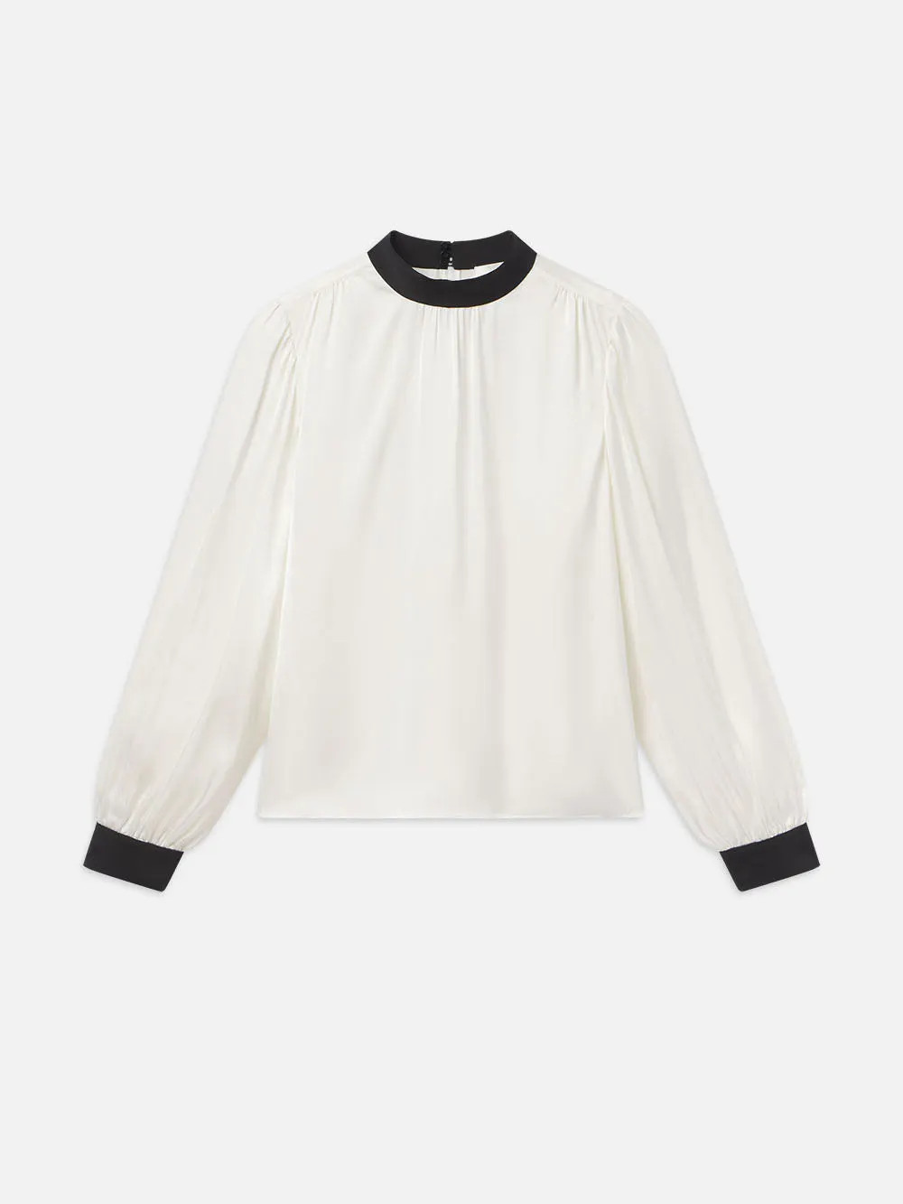 Shirred Mock Neck Blouse  in  Cream | Frame Denim