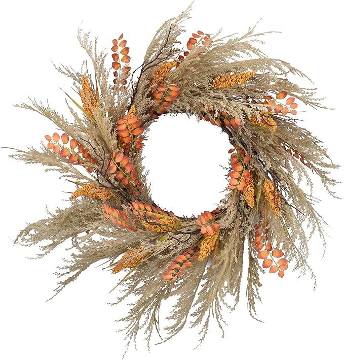 Amazon.com: RED DECO Fall Reed Harvest Wreath for Front Door - 22-24 inch Artificial Door Wreaths... | Amazon (US)