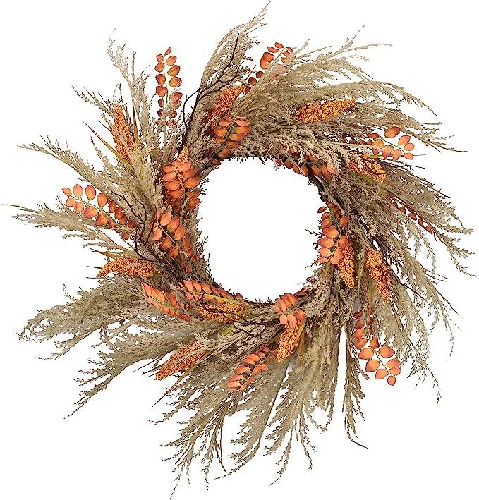 Amazon.com: RED DECO Fall Reed Harvest Wreath for Front Door - 22-24 inch Artificial Door Wreaths... | Amazon (US)