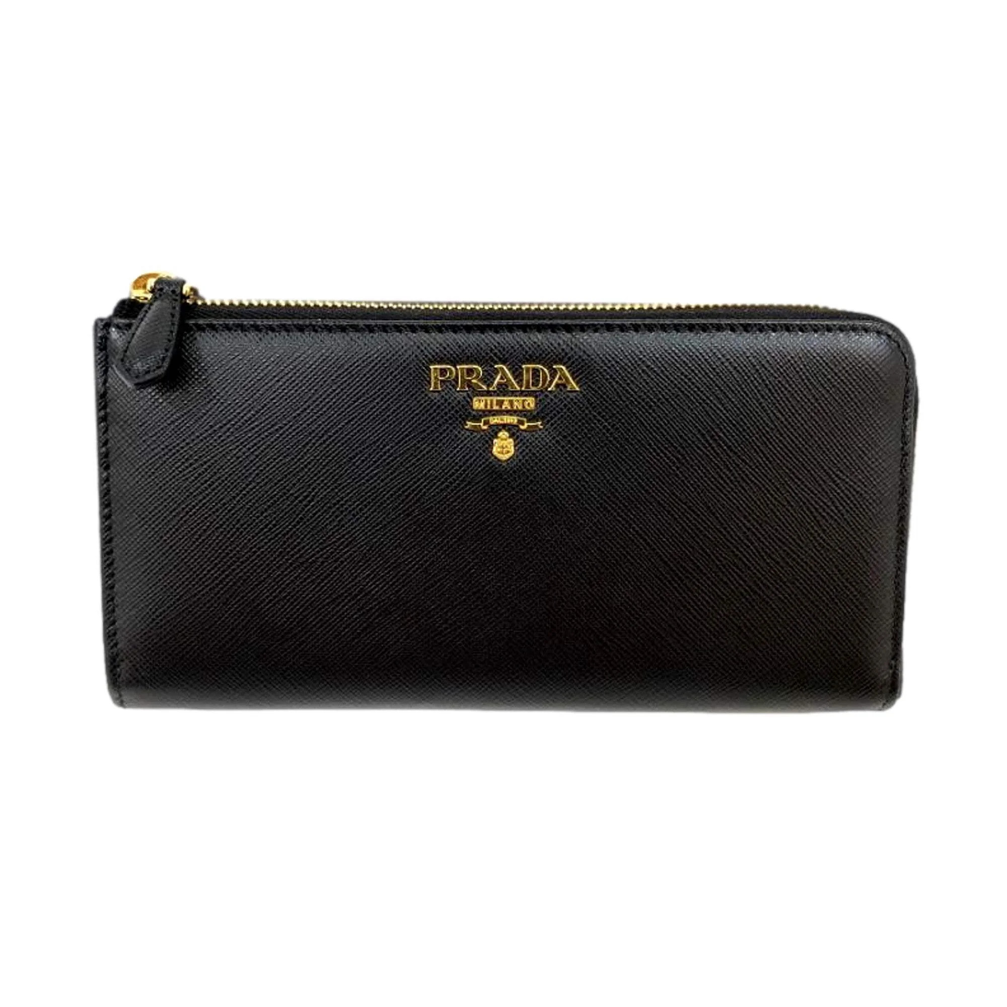 Prada Saffiano Long Continental Zip Wallet Black Leather Gold Logo | Walmart (US)