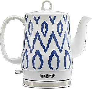 BELLA 1.2 Liter Electric Ceramic Tea Kettle with Detachable Base & Boil Dry Protection, Blue Azte... | Amazon (US)