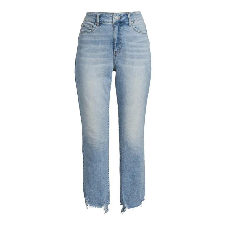 Time and Tru Women's Destructed Hem Straight Leg Jeans, 27.5" Inseam for Regular, Sizes 2-18 | Walmart (US)