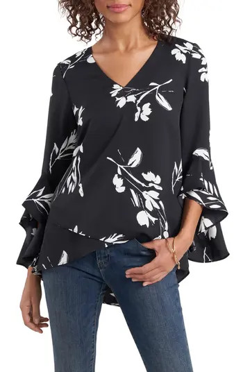 Vince Camuto Floral Print Trumpet Sleeve Top | Nordstrom | Nordstrom