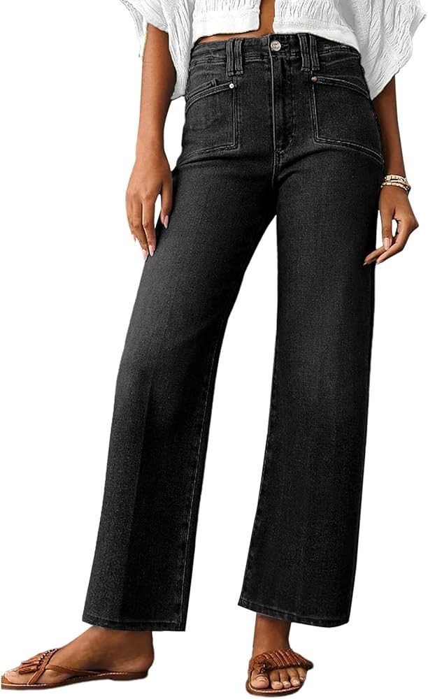 Astylish Womens Wide Leg Jeans High Waisted Stretchy Buttoned Denim Pants Trendy 2025 with Pocket | Amazon (US)
