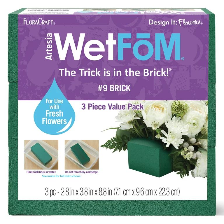FloraCraft Floral Artesia WetFōM 3 Piece Brick 2.8 inch x 3.8 inch x 8.8 inch Green - Walmart.co... | Walmart (US)