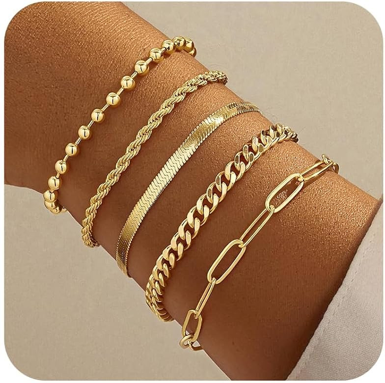 Gold Bracelets for Women,Dainty Bracelets Set for Women Trendy, Gold Bracelets Stack With Beaded,... | Amazon (US)