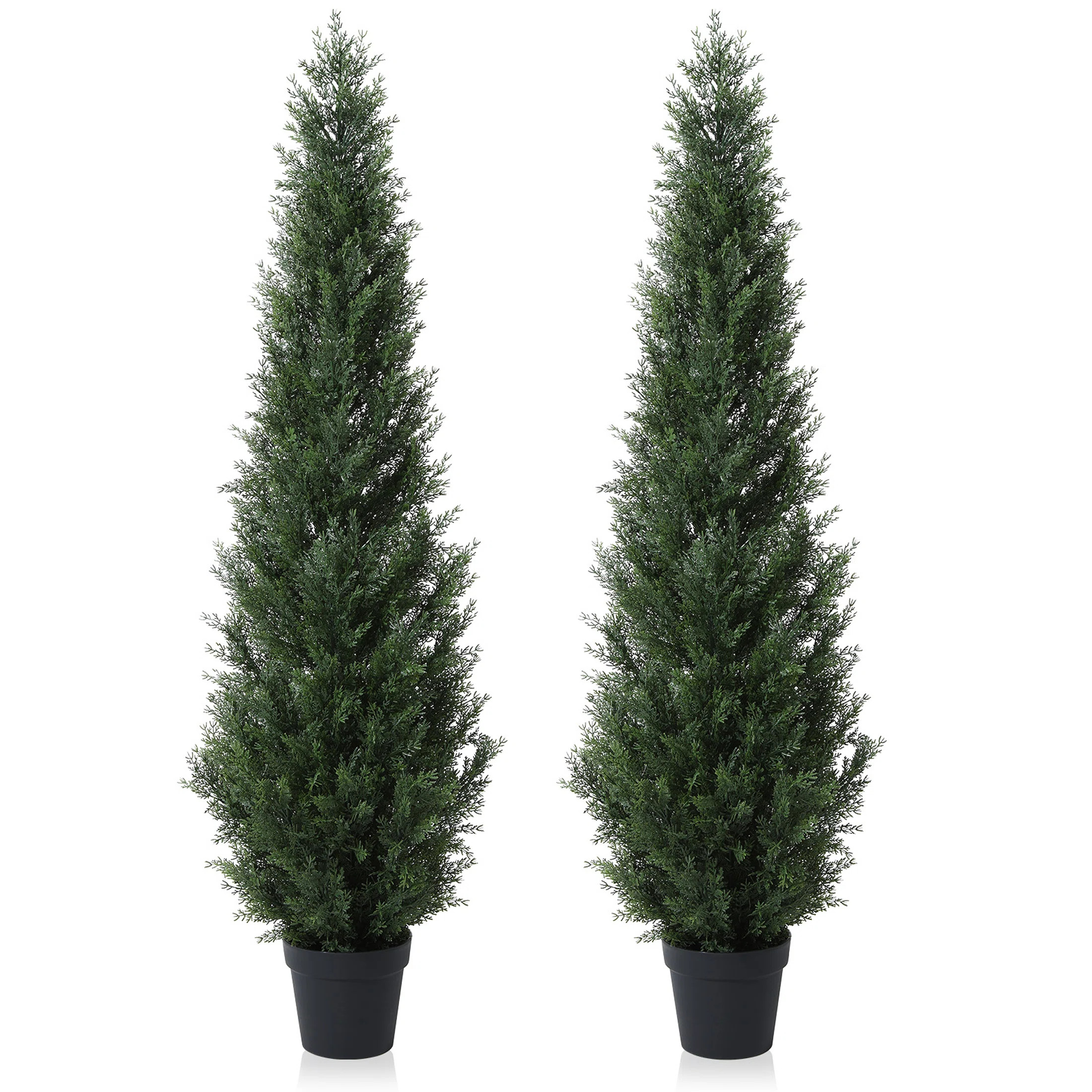 Adcock 5ft Faux Cedar in Pot, Set of 2 Fake UV Rated Potted Tree, Faux Green Plant, Fake Tree for... | Wayfair North America