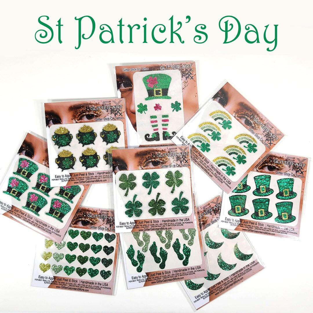 St Patrick's Day Face and Body Glitter Stickers, Clovers, Rainbows, Pots of Gold, Leprechaun Hats... | Etsy (US)