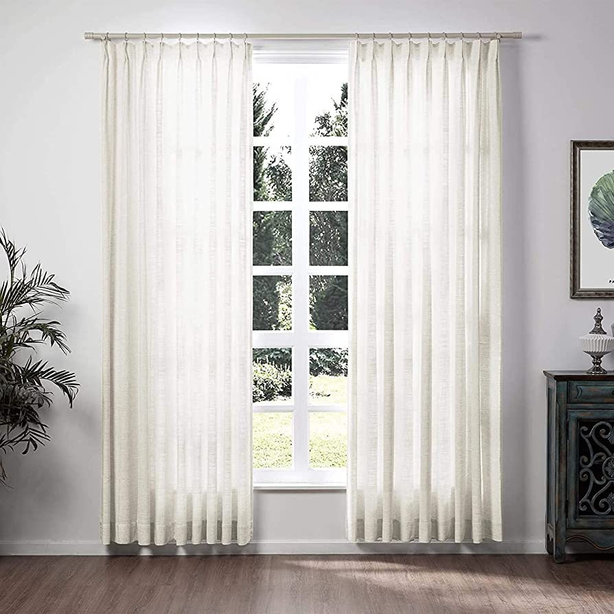 TWOPAGES 72 W x 102 L inch Pinch Pleat Darkening Drape Faux Linen Curtain Drapery Panel for Livin... | Amazon (US)
