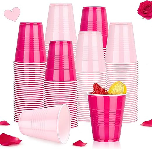 WELLIFE 12 OZ Pink Plastic Cups Party Cups - 100-Pack Dual-Pink Cups, Leak-Proof & Sturdy - Ideal... | Amazon (US)
