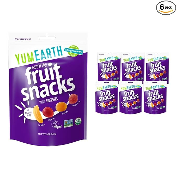 YumEarth Organic Fruit Snacks, 5oz. (Pack of 6), Allergy Friendly, Gluten Free, Non-GMO, Vegan, N... | Amazon (US)