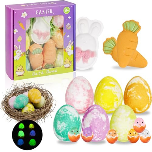 Easter Bath Bombs with Surprise Inside: 9 Pcs Natural Organic Egg Bunny Shaped Basket Stuffers for Kids Girls Boys Bubble Bathbombs Fruit Scented Spa Birthday Gift Set Party Favors Children Prize | Amazon (US)