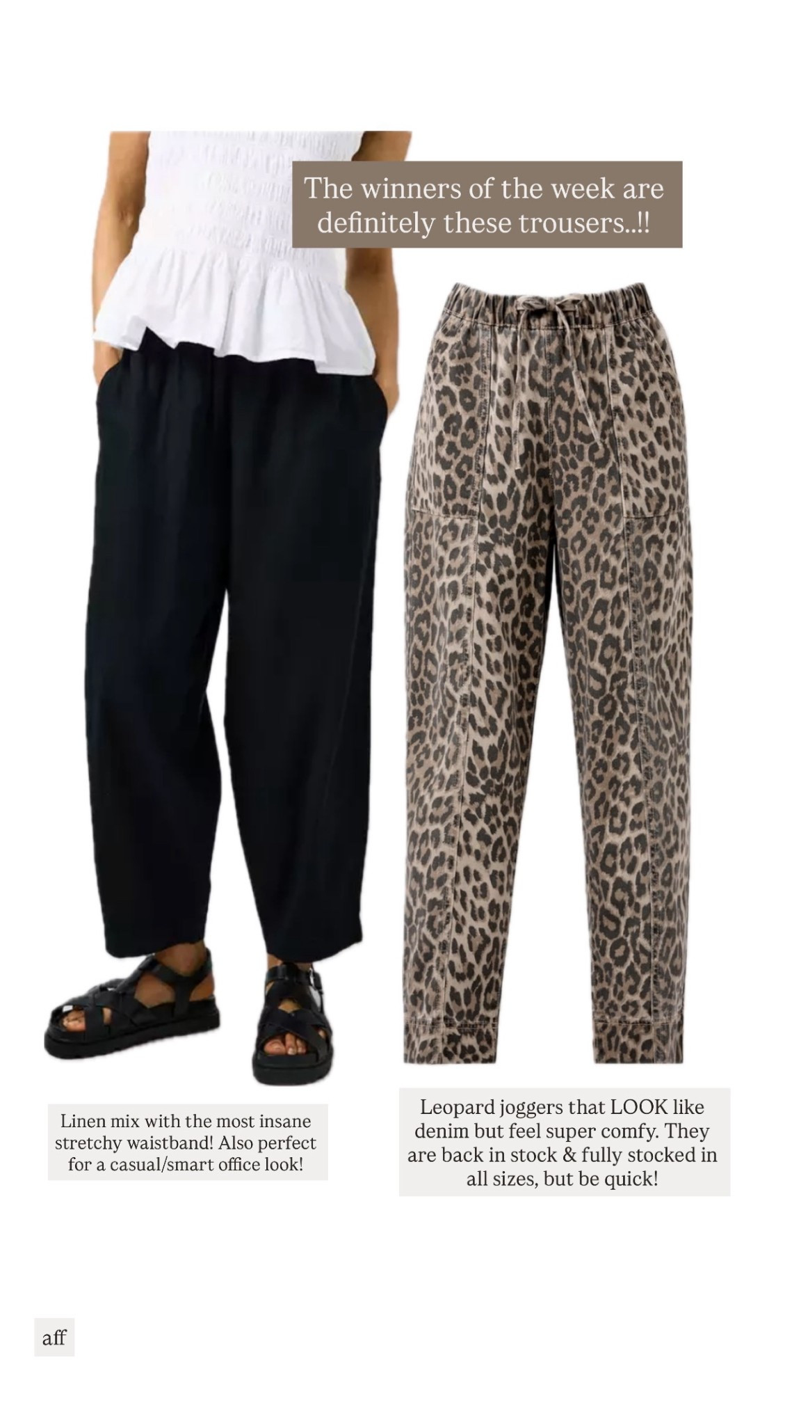 I love both these trousers! Perfect for a comfy spring 🔆 

Black trouser - I’m wearing a 12, would say they are true to size but very stretchy at the waist.

Leopard - come up slightly small so if you are inbetween sizes, size up. 

#LTKuk #LTKstyletip #LTKspring