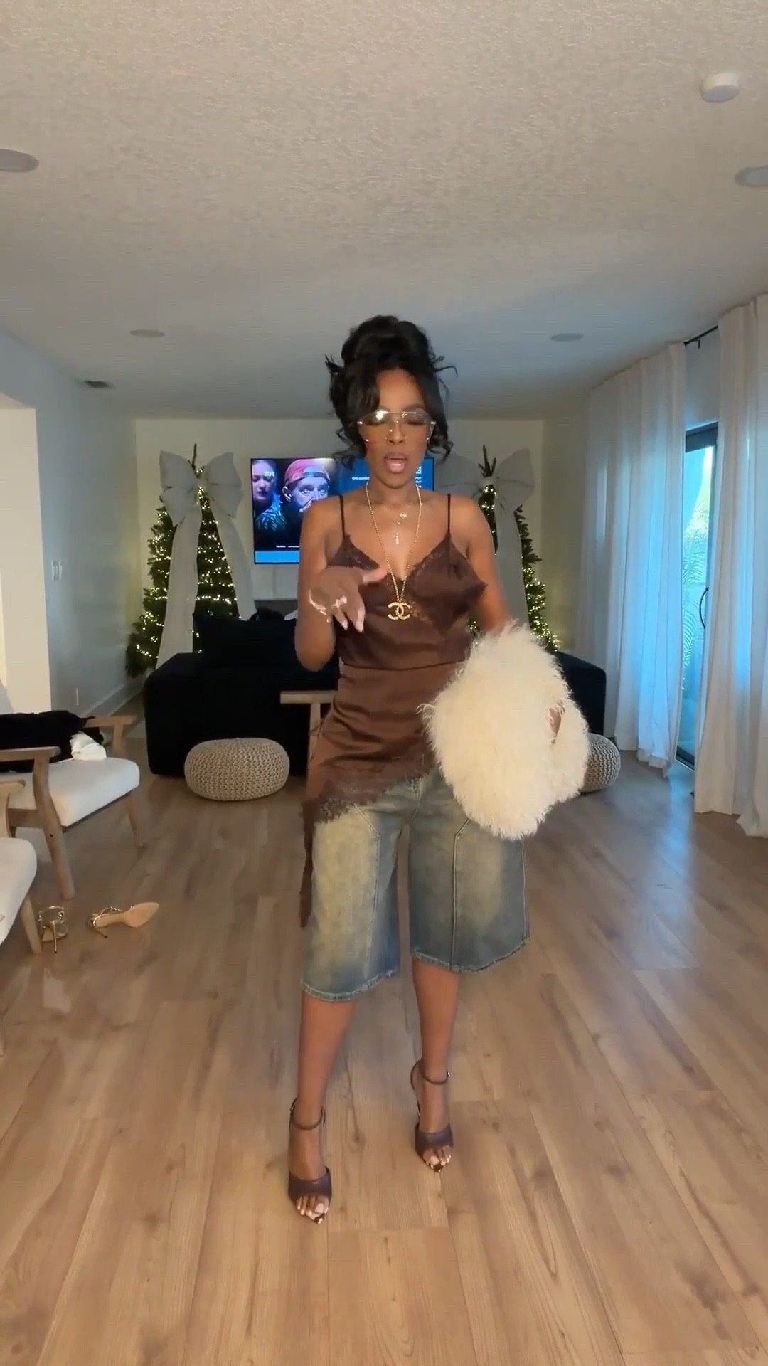 Scroll to shop
This look is all about contrast done right. A satin lace-trim dress layered over denim bermuda shorts creates an unexpected, fashion-forward silhouette that still feels wearable. The rich chocolate tone adds warmth, while the oversized fluffy bag brings a playful statement moment that elevates the entire outfit. Feminine, relaxed, and full of personality — this is styling that feels intentional without trying too hard.

Perfect for:
• Creative daytime plans
• Fashion-forward outings
• Elevated casual styling

📏 Sizing:
Dress: Small
Shorts: 27 Long / 4 Long

Measurements:
5’4” · 138 lbs · 34D · 27” waist · 40” hips

Save this post for later.

Satin and denim styling, layered outfit inspiration, chocolate brown outfit ideas, statement bag looks, elevated everyday fashion with personality.

Follow me on Instagram and YouTube @kirasfashionfinds



#LTKgrwm #LTKootd #LTKvlog