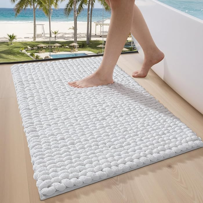 LUMI Chenille Bathroom Rug, Non Slip Absorbent Bath Mat, White, 24"x36" | Amazon (US)