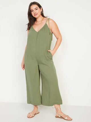 Tie-Shoulder Cropped Crinkled Jumpsuit for Women | Old Navy (US)