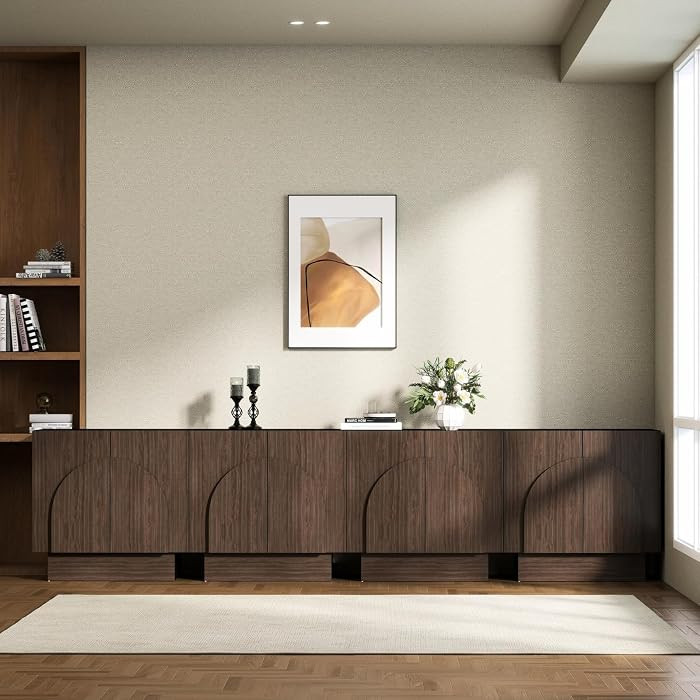 HEAH-YO Walnut Sideboard Buffet Cabinet with Storage, Modern Farmhouse TV Stand with Arched Doors... | Amazon (US)