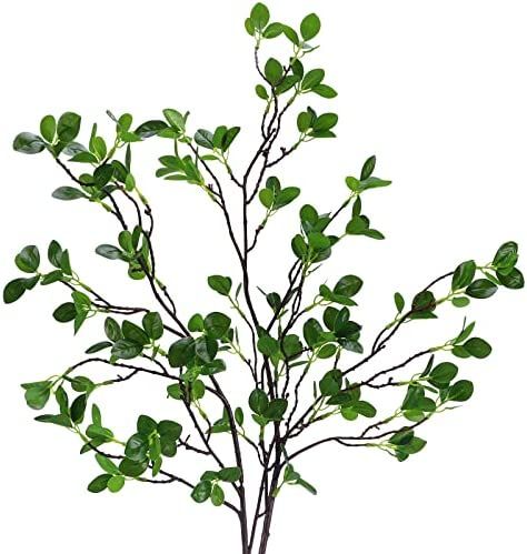 Whonline 2pcs 43in Artificial Greenery Stems Faux Eucalyptus Leaf Branches Ficus Twig for Home Offic | Amazon (US)
