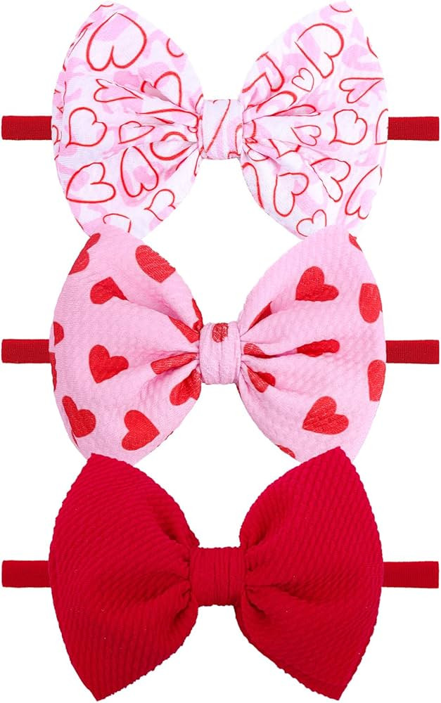 YanJie Valentines Bows for Baby Girls Nylon Headband Bows Newborn Valentines Day Headband Baby Ha... | Amazon (US)