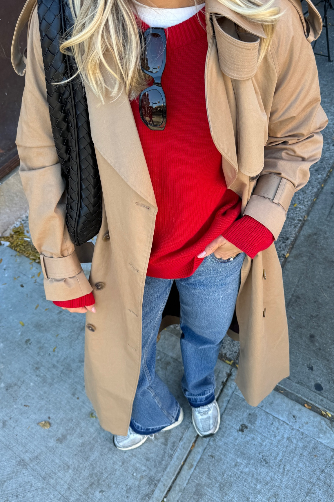 Autumn outfit ideas. Trench coat. Red sweater. Mom jeans. New balance  

#LTKSeasonal #LTKCyberWeek #LTKHoliday