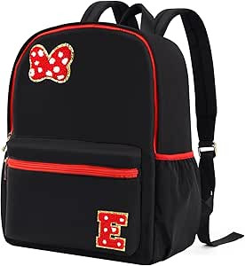 Preppy Initial Bow Mouse Backpacks for Girls 14.6 Inch, Black Kids Backpacks Ages 3-10 for Park T... | Amazon (US)