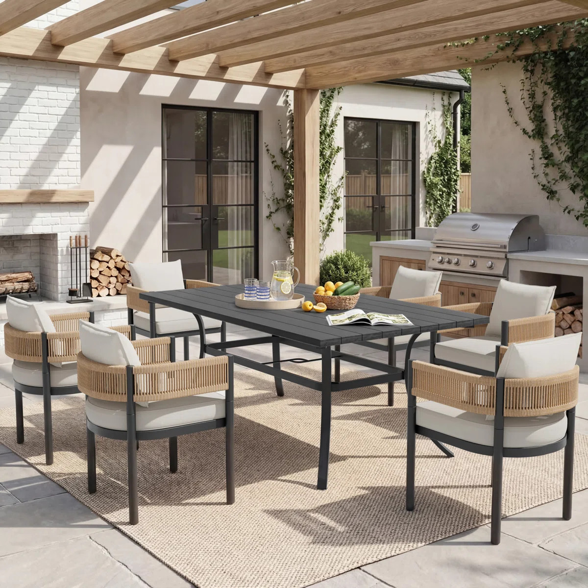 7-Piece Wicker Dining Set With Detachable All-Steel Frame Table | Wayfair North America