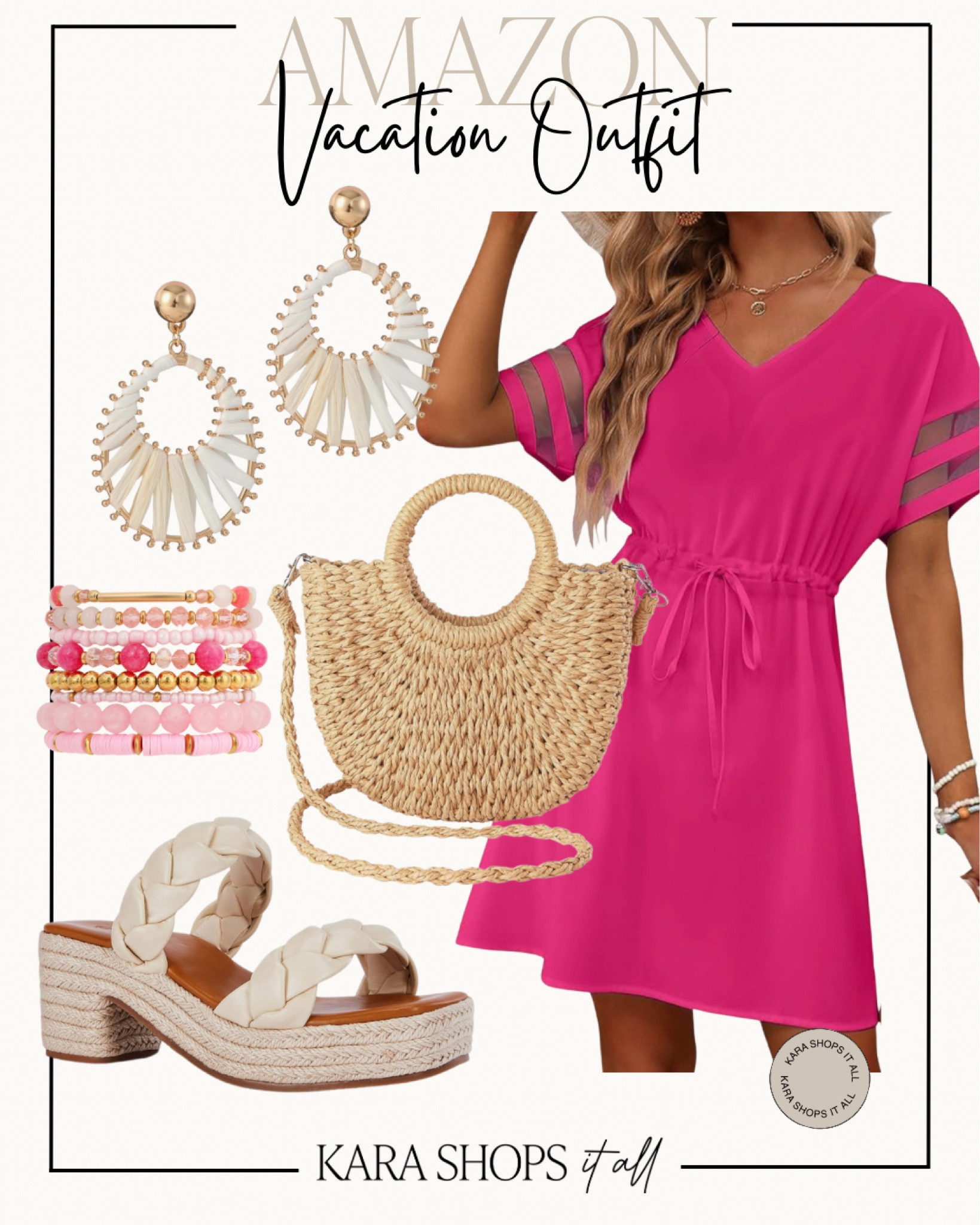 Amazon vacation style! Pink vacation style for women! Love this pink dress and matching bracelet! These straw light tan shoes are the perfect hight! Love this for a resort or beach trip!
#Amazon #Amazonvacationstyle #Amazonbeachstyle

#LTKSeasonal #LTKsalealert #LTKstyletip