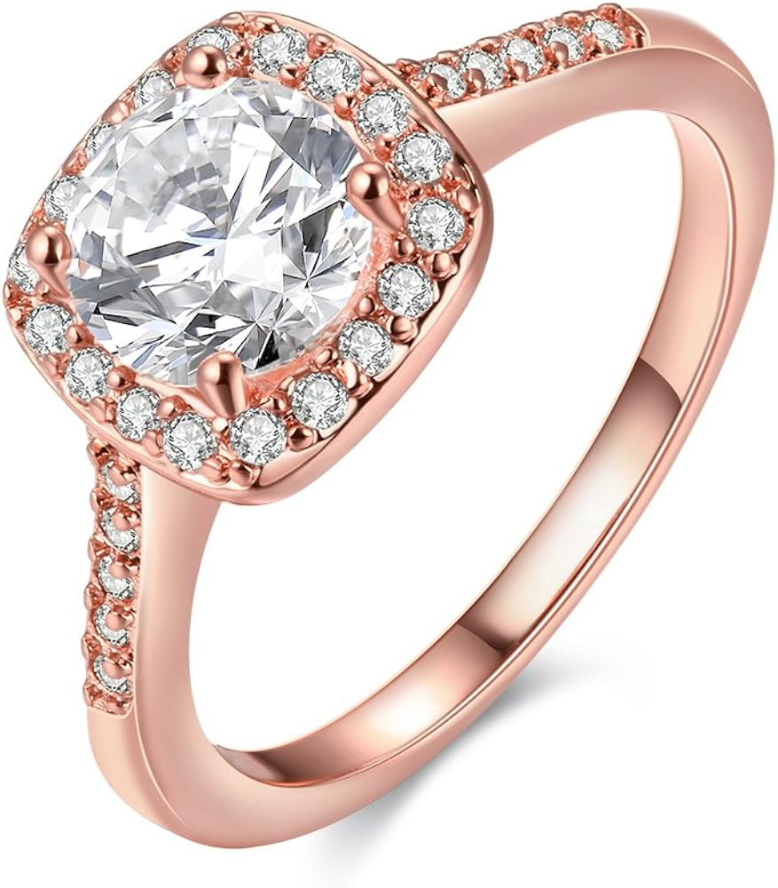 Women's CZ Crystal Square Engagement Rings Best Promise Rings Wedding Bands for Women KR002 | Amazon (US)