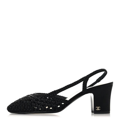 Satin Braided Slingback Flats 39.5 Black | FASHIONPHILE (US)