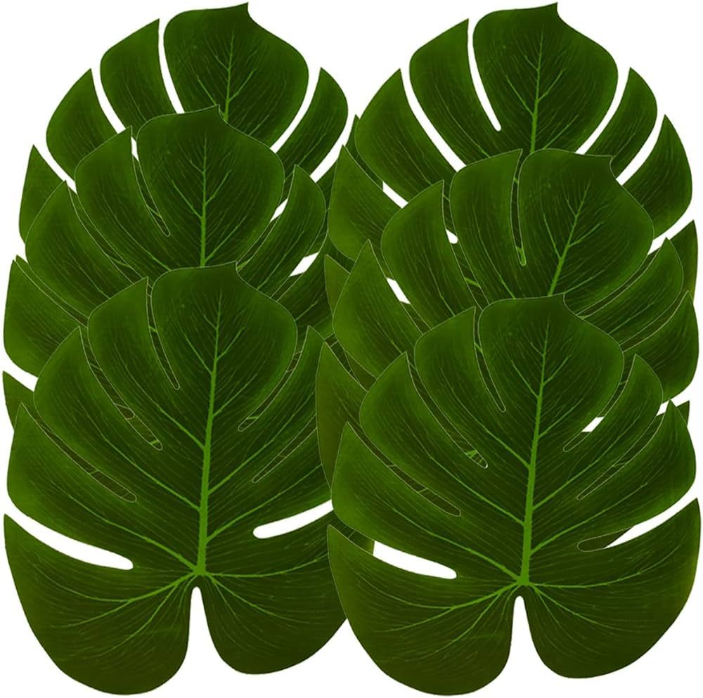 Hopeak Artificial Palm Leaves, 24 Pieces Large Palm Leaves for Hawaiian Luau Party Jungle Beach Them | Amazon (US)