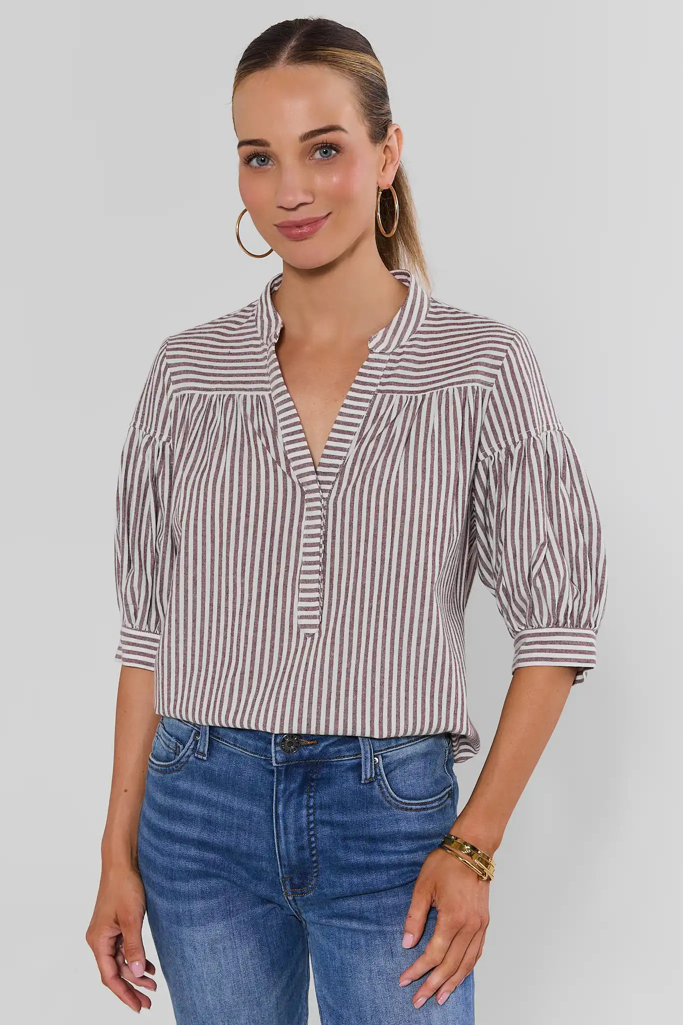 Melody Brown Striped Short Sleeve Top | Avara