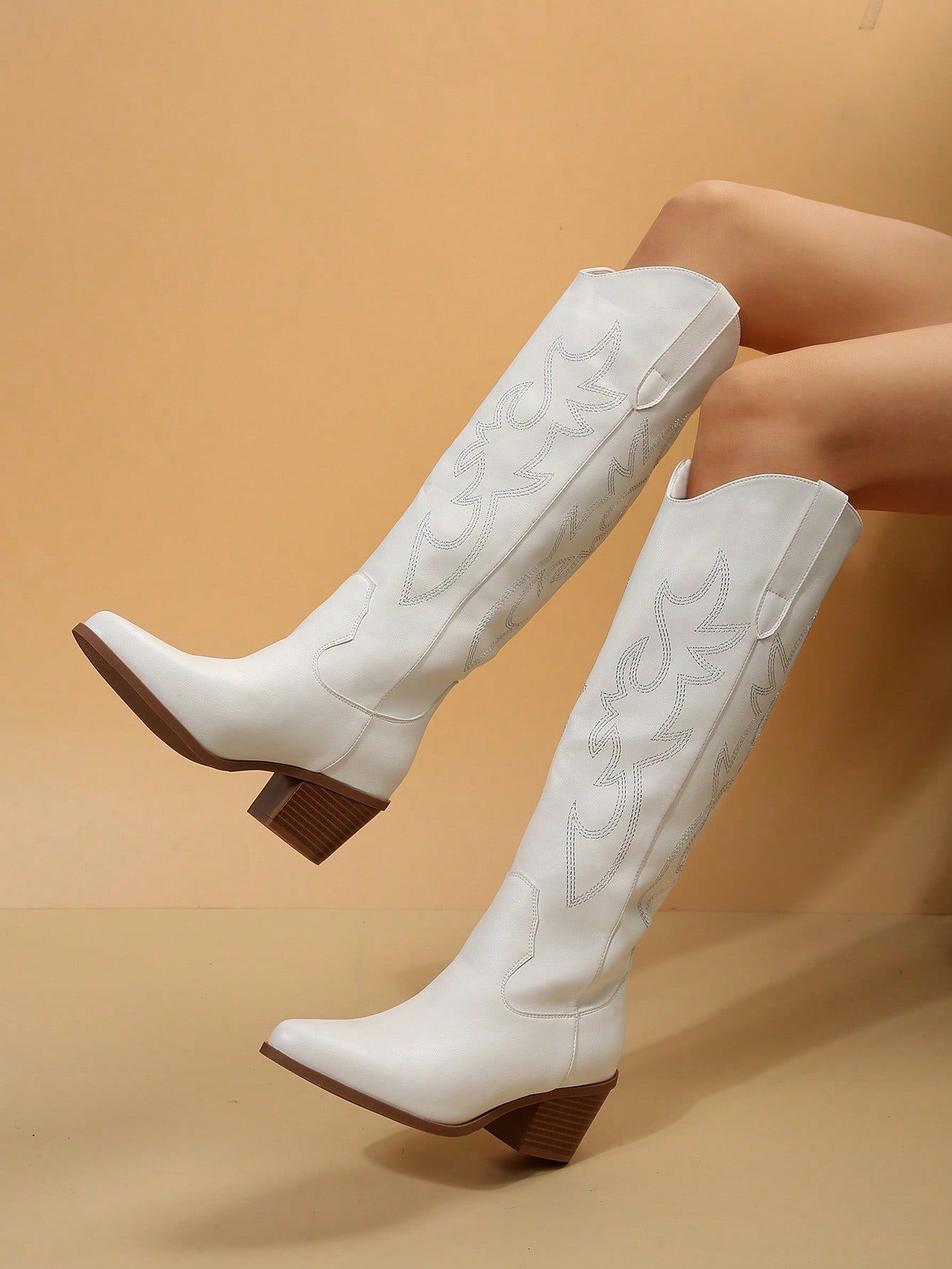 Women's Fashionable Chunky Heel Western Boots For Outdoor Wear | SHEIN