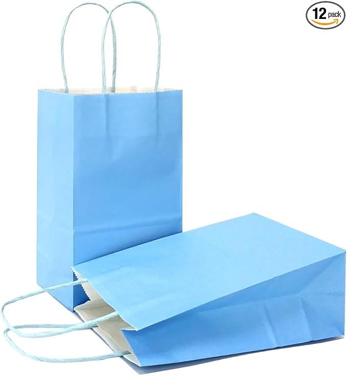 AZOWA Gift Bags Mini Small Kraft Paper Bags with Handles (4 x 2.4 x 6 in, Blue, 12 Pcs) | Amazon (US)