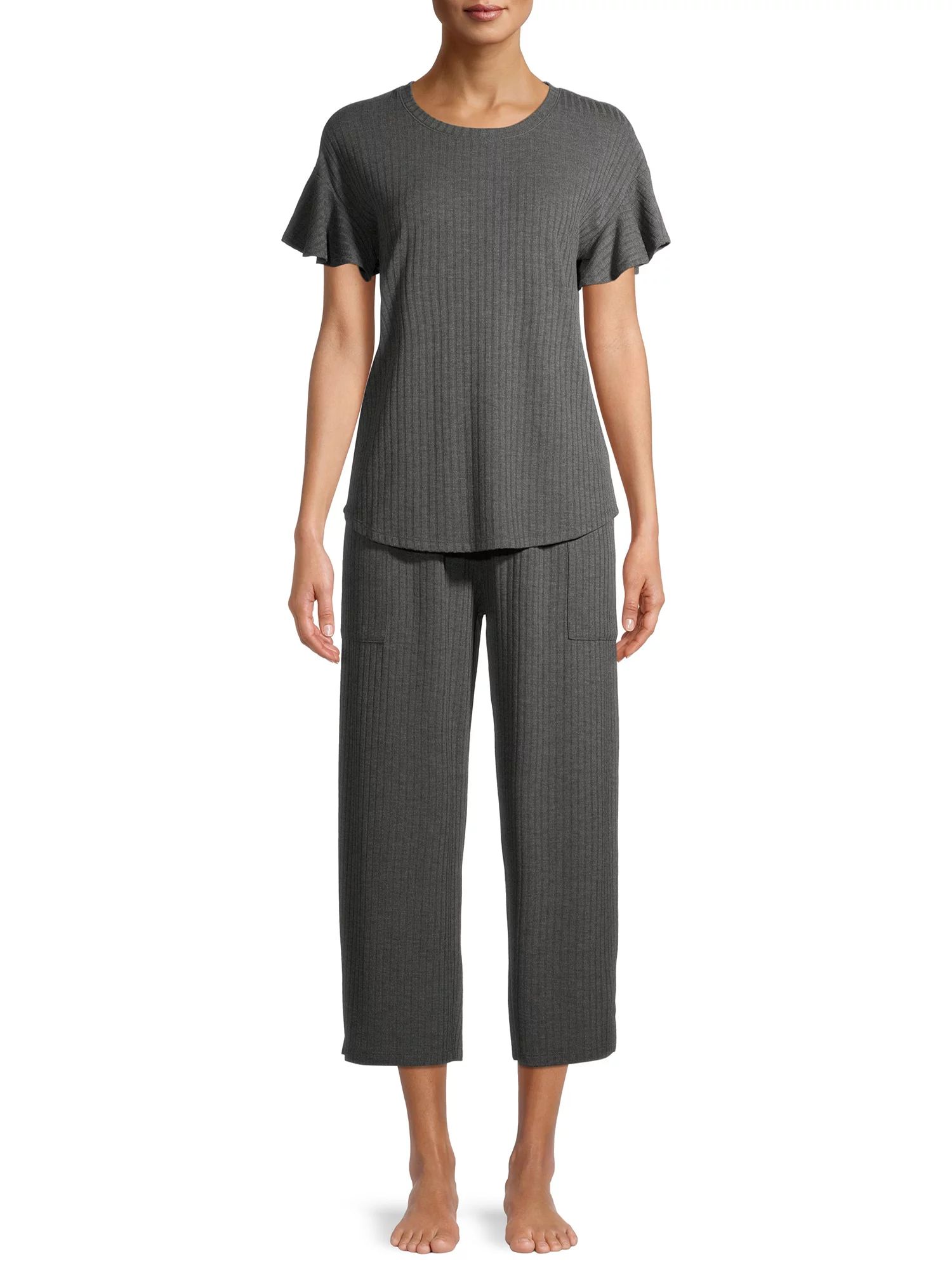 Secret Treasures Women's Ribbed Top and Pants Lounge Set | Walmart (US)