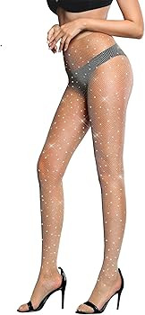 Sexy High Waist Tights Sparkle Rhinestone Fishnets Party Rhinestone Mesh Stockings | Amazon (US)